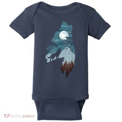 Forest With FullMoon And Cliff Of Silhouette Howling Baby Bodysuit