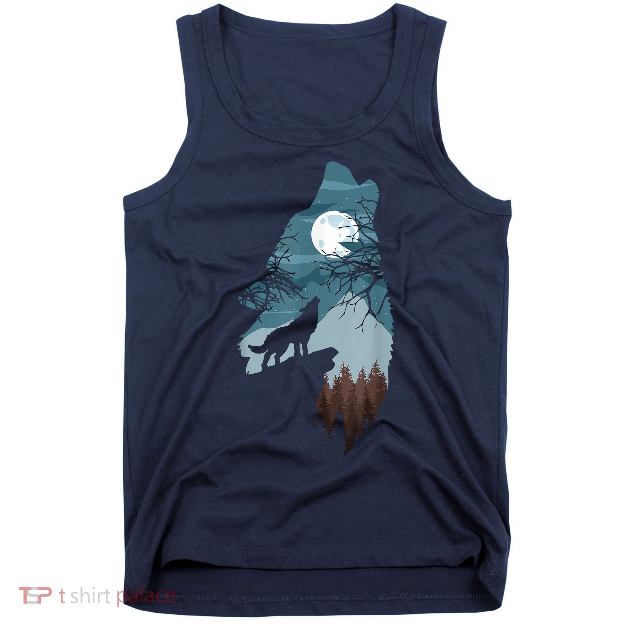 Forest With FullMoon And Cliff Of Silhouette Howling Tank Top