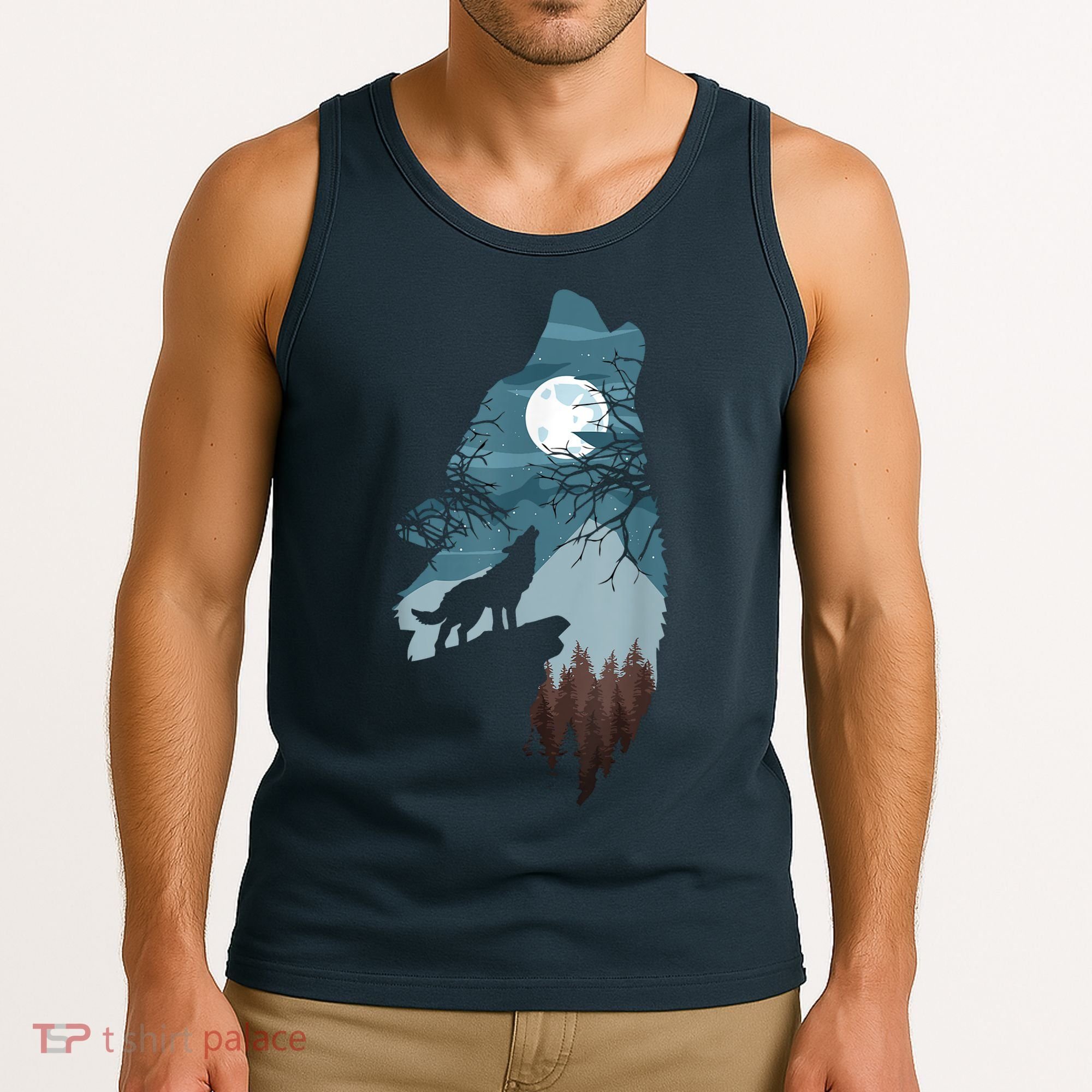 Forest With FullMoon And Cliff Of Silhouette Howling Tank Top