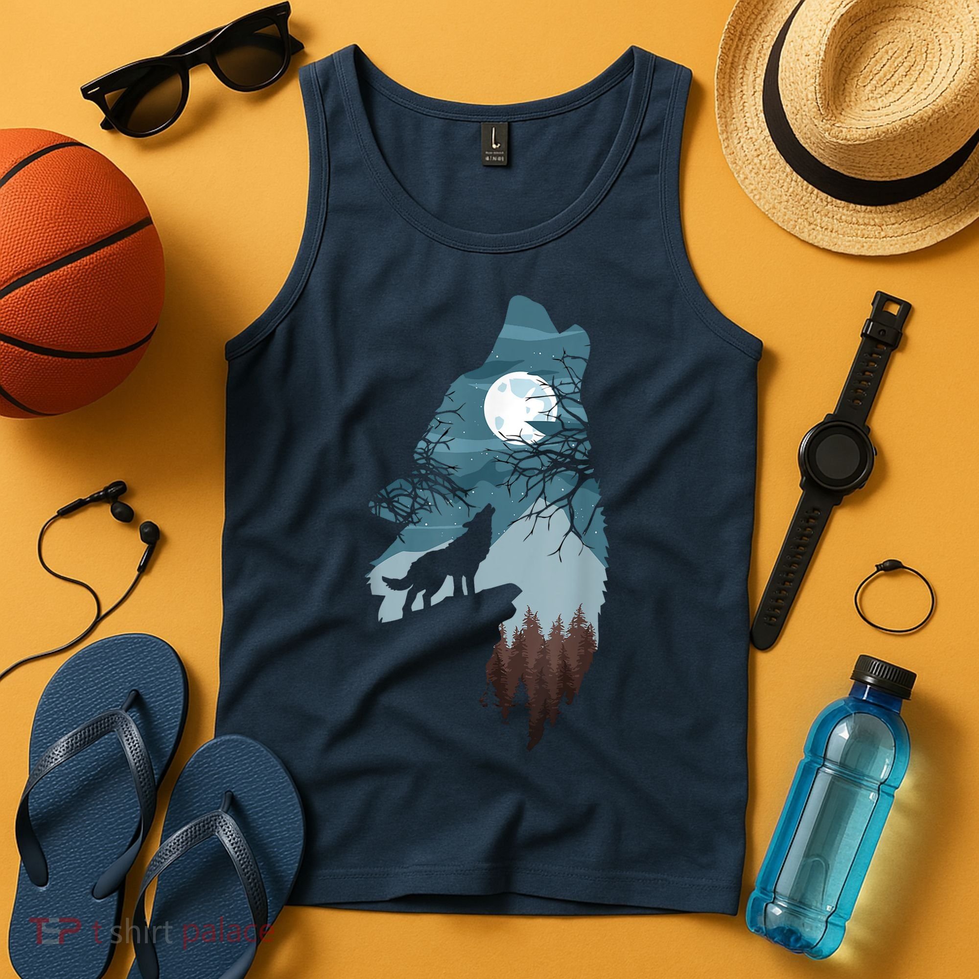 Forest With FullMoon And Cliff Of Silhouette Howling Tank Top