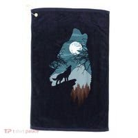 Forest With FullMoon And Cliff Of Silhouette Howling Golf Towel thumb 0