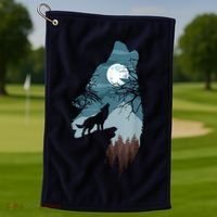 Forest With FullMoon And Cliff Of Silhouette Howling Golf Towel thumb 1