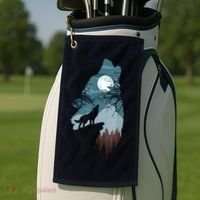Forest With FullMoon And Cliff Of Silhouette Howling Golf Towel thumb 2