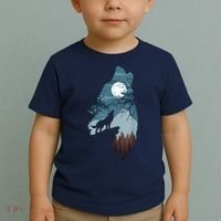 Forest With FullMoon And Cliff Of Silhouette Howling Toddler T-Shirt thumb 2