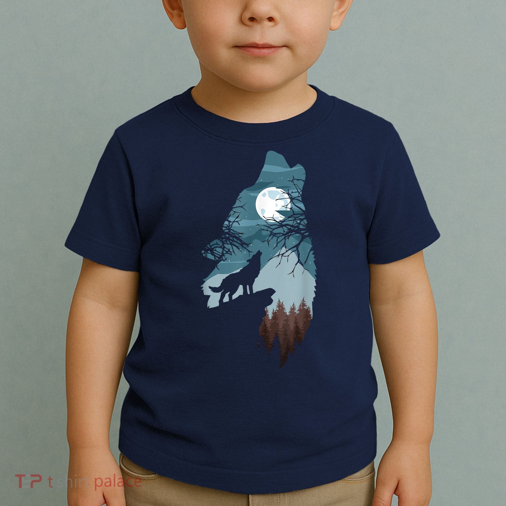 Forest With FullMoon And Cliff Of Silhouette Howling Toddler T-Shirt