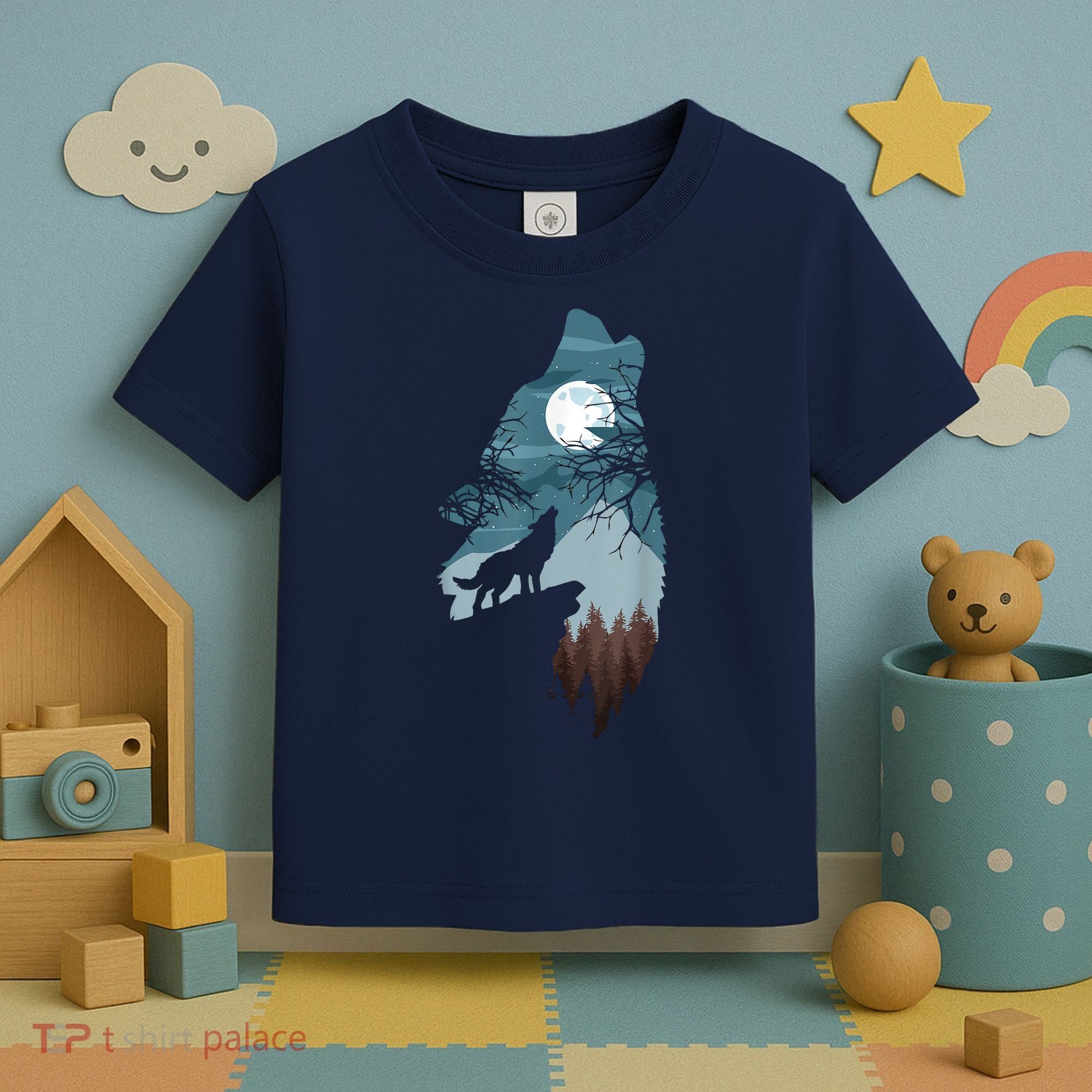 Forest With FullMoon And Cliff Of Silhouette Howling Toddler T-Shirt