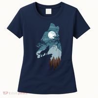 Forest With FullMoon And Cliff Of Silhouette Howling Women's T-Shirt thumb 0