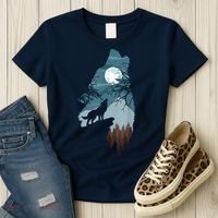 Forest With FullMoon And Cliff Of Silhouette Howling Women's T-Shirt thumb 3