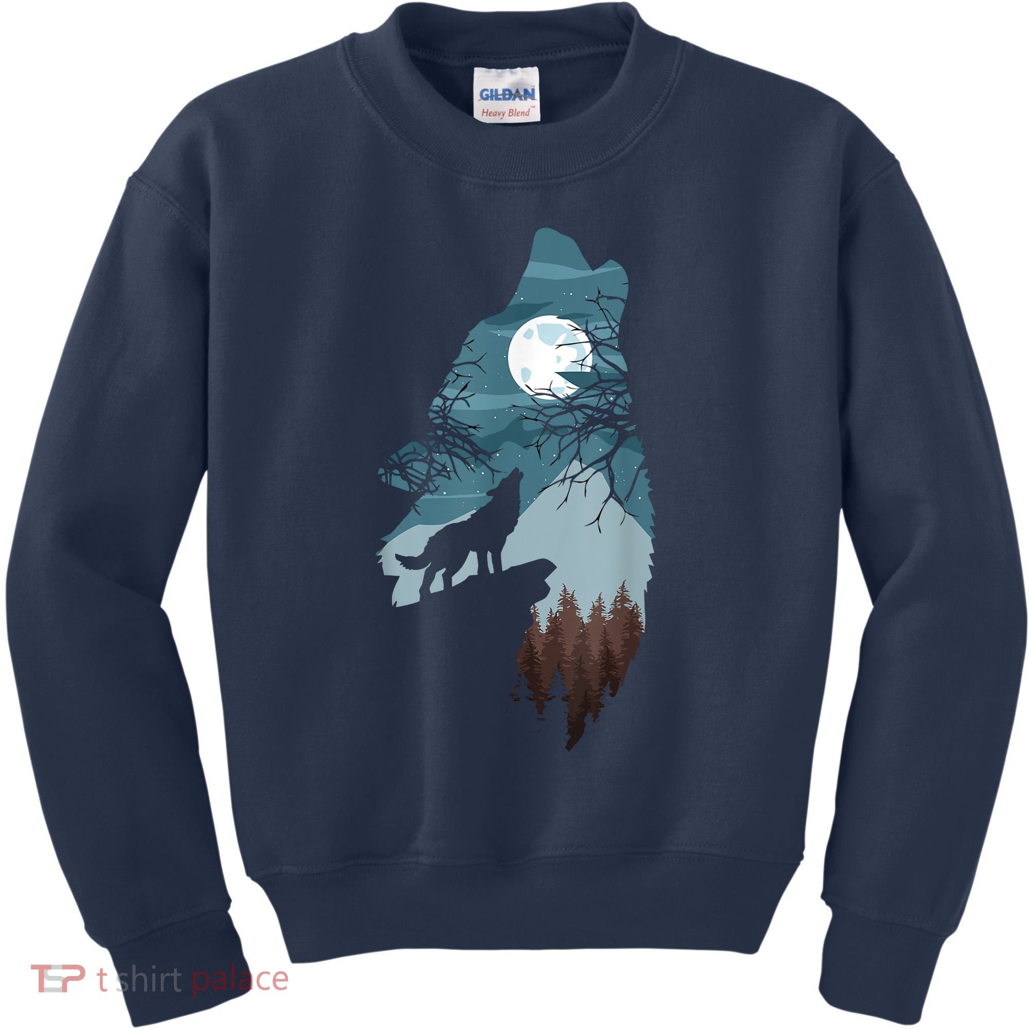 Forest With FullMoon And Cliff Of Silhouette Howling Kids Sweatshirt