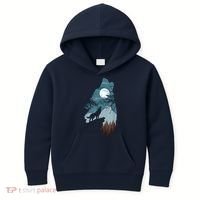 Forest With FullMoon And Cliff Of Silhouette Howling Kids Hoodie thumb 0