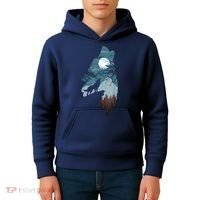 Forest With FullMoon And Cliff Of Silhouette Howling Kids Hoodie thumb 4