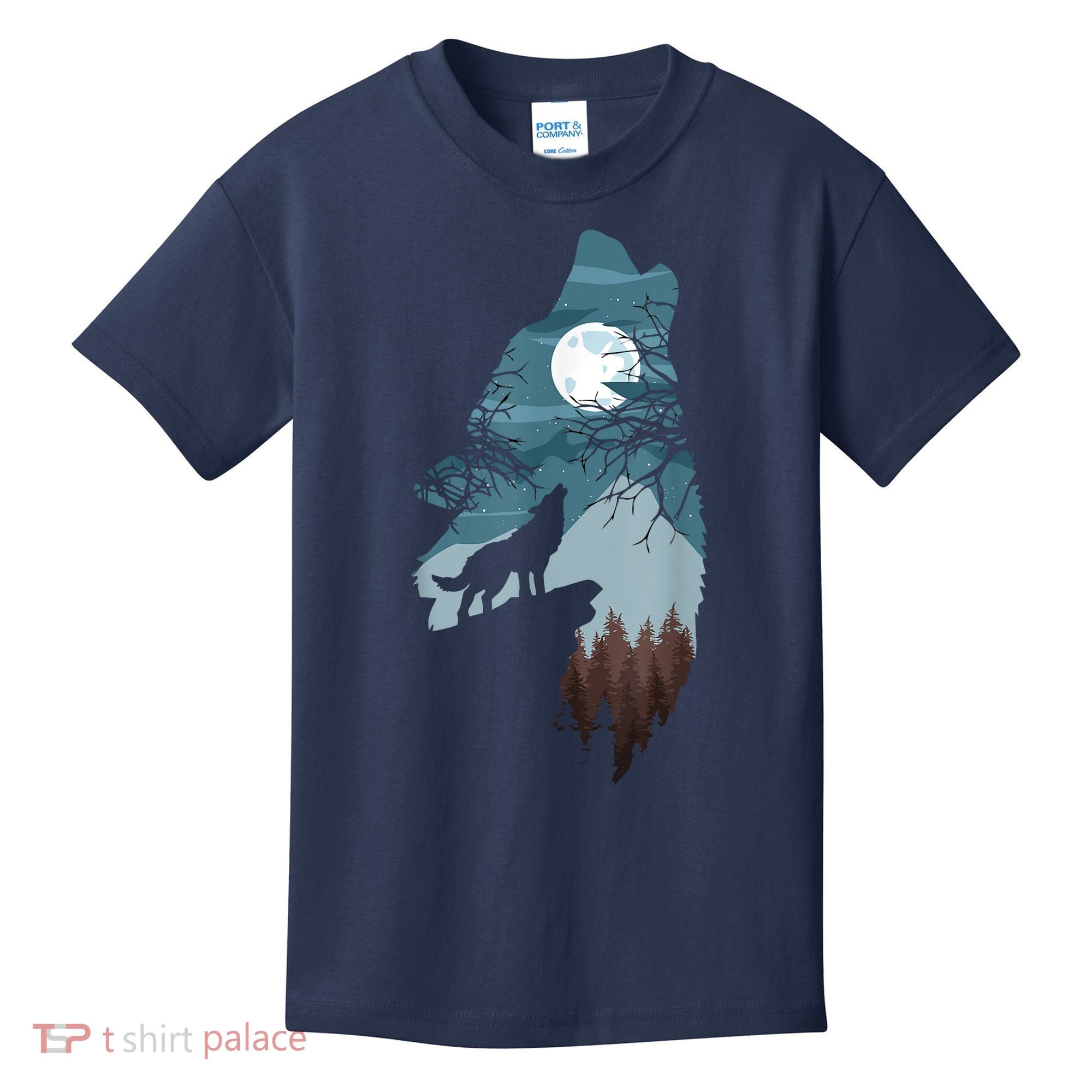 Forest With FullMoon And Cliff Of Silhouette Howling Kids T-Shirt