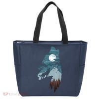 Forest With FullMoon And Cliff Of Silhouette Howling Tote Bag thumb 0