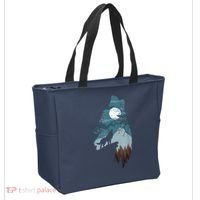 Forest With FullMoon And Cliff Of Silhouette Howling Tote Bag thumb 2