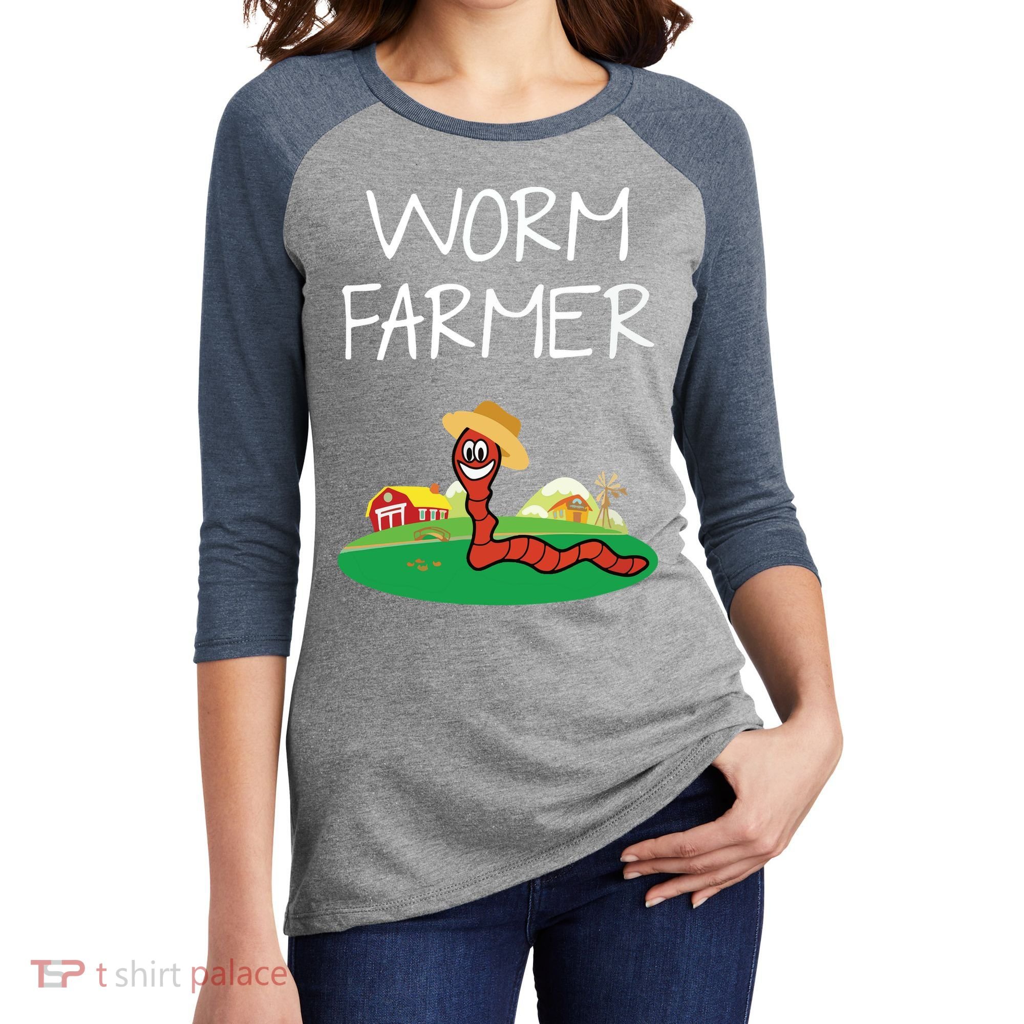 Funny Worm Farm Worm Vermiculture Women's Tri-Blend 3/4-Sleeve Raglan Shirt
