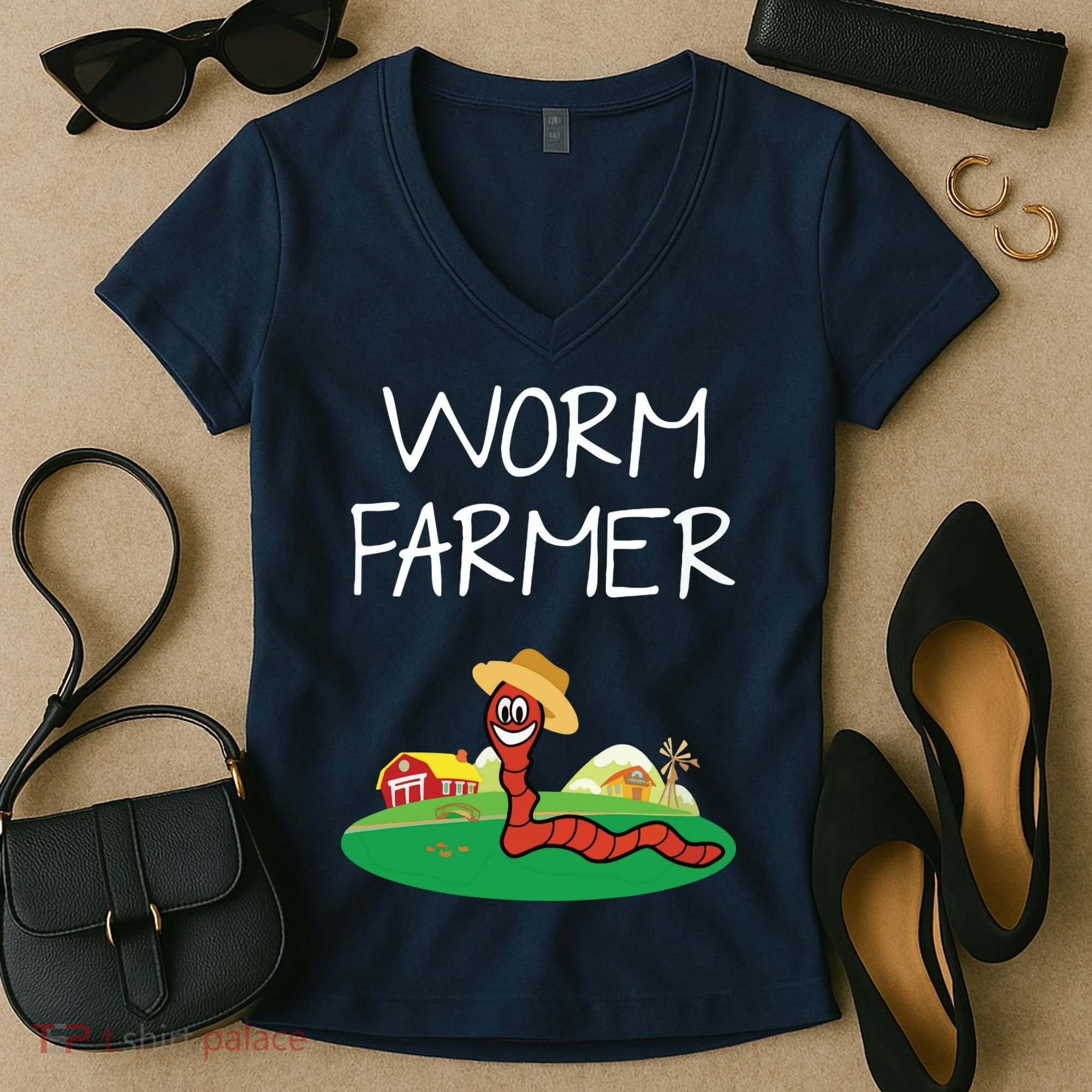 Funny Worm Farm Worm Vermiculture Women's V-Neck T-Shirt
