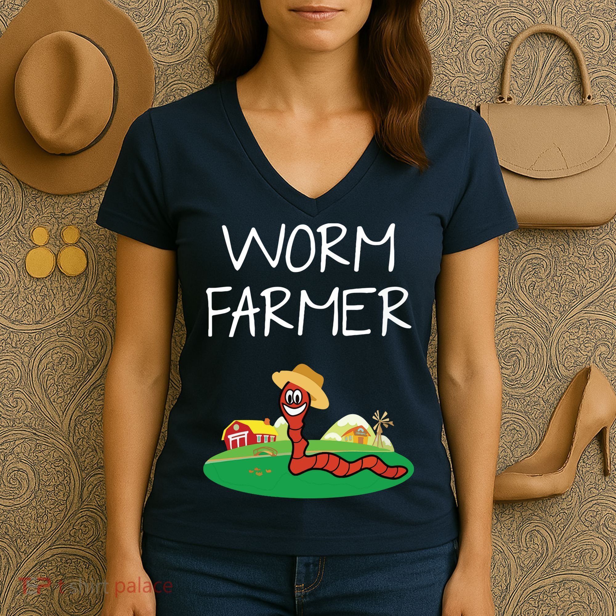 Funny Worm Farm Worm Vermiculture Women's V-Neck T-Shirt