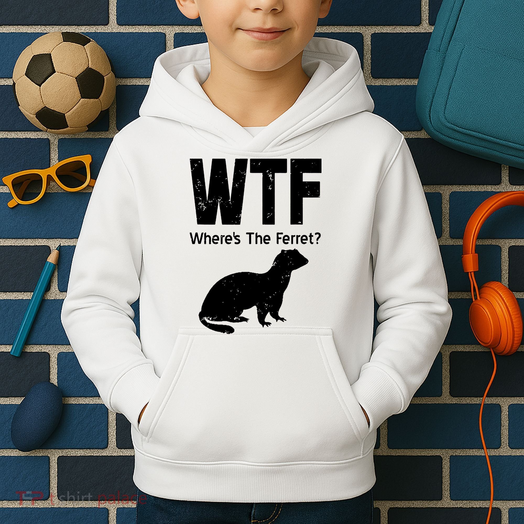 Ferret Wtf Funny Where’s The Ferret Kids Hoodie
