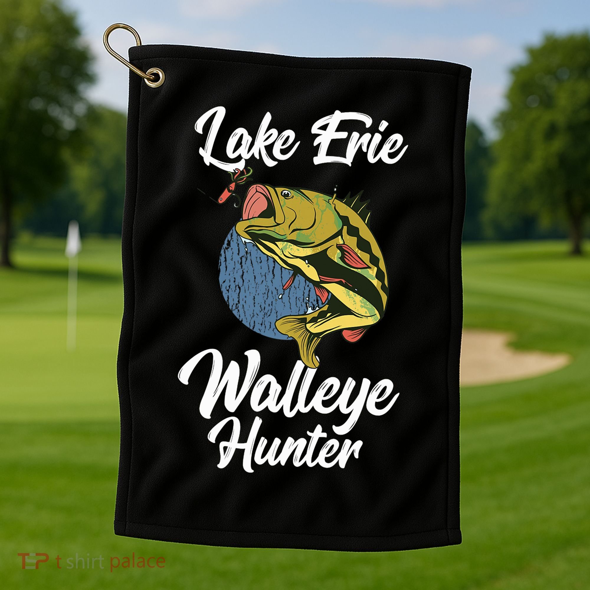 Funny Walleye Fishing Lake Erie Walleye Hunter Golf Towel