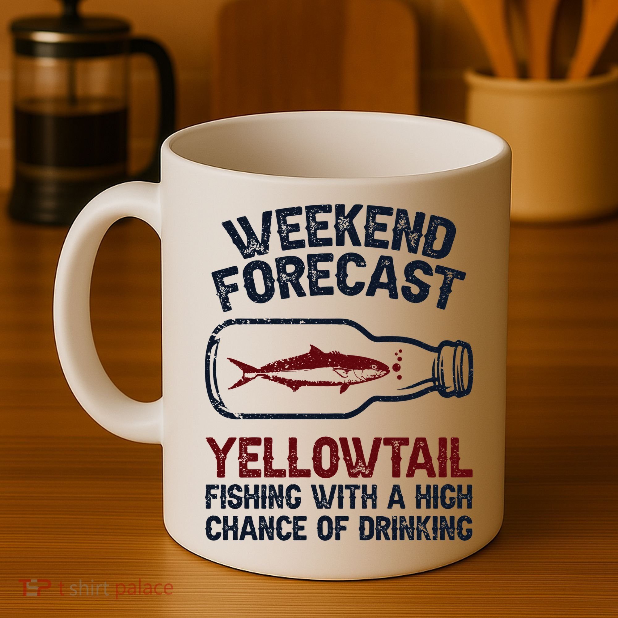 Fisher Weekend Forecast Fishing Fish Yellowtail Coffee Mug