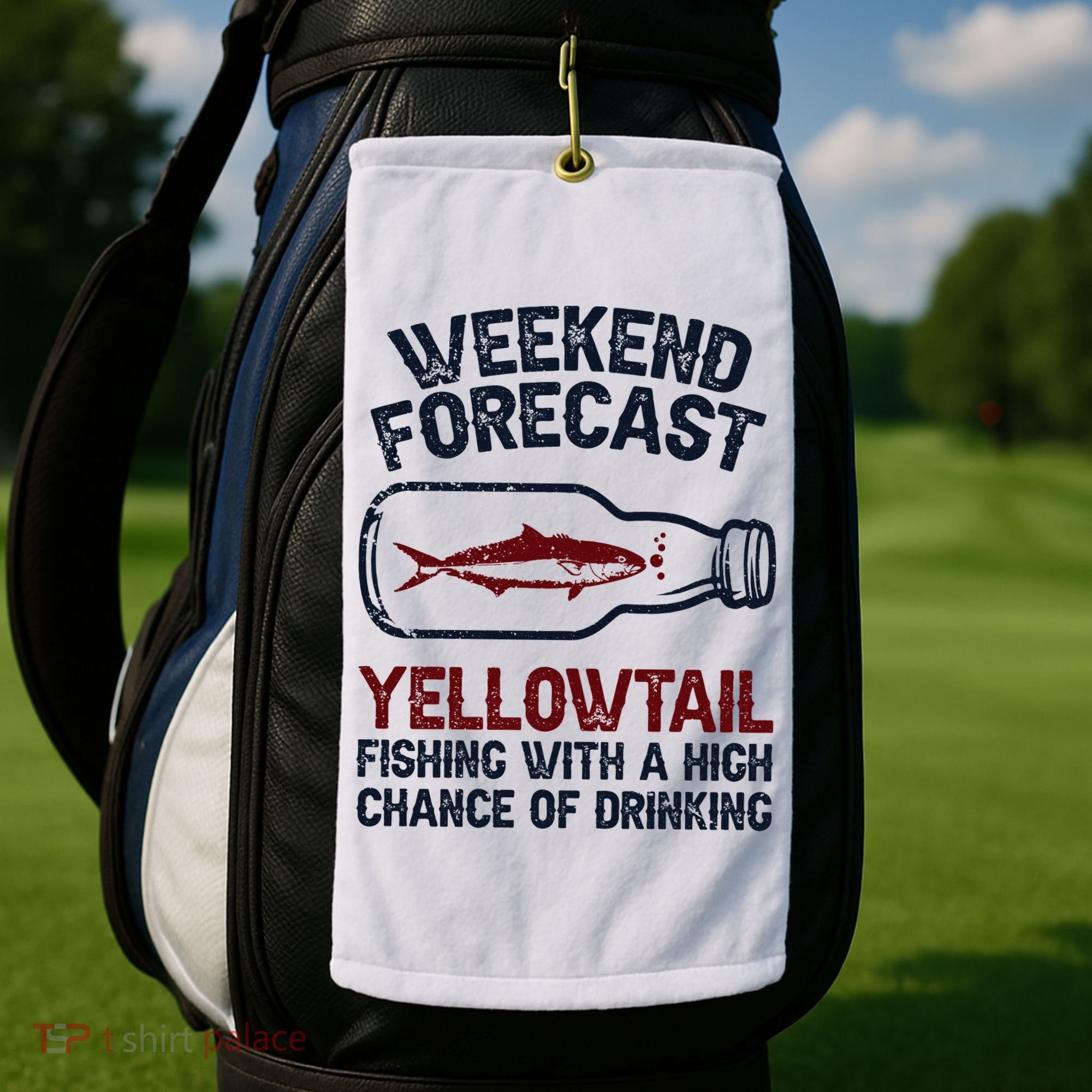 Fisher Weekend Forecast Fishing Fish Yellowtail Golf Towel