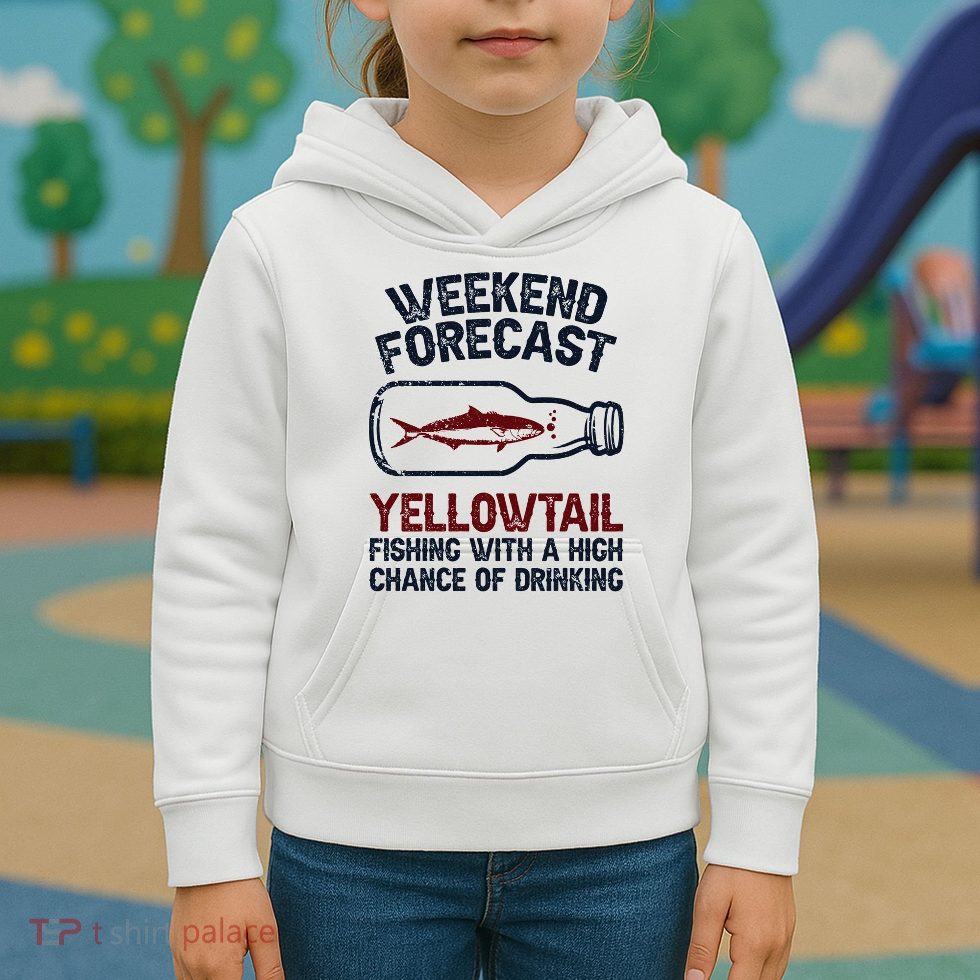 Fisher Weekend Forecast Fishing Fish Yellowtail Kids Hoodie