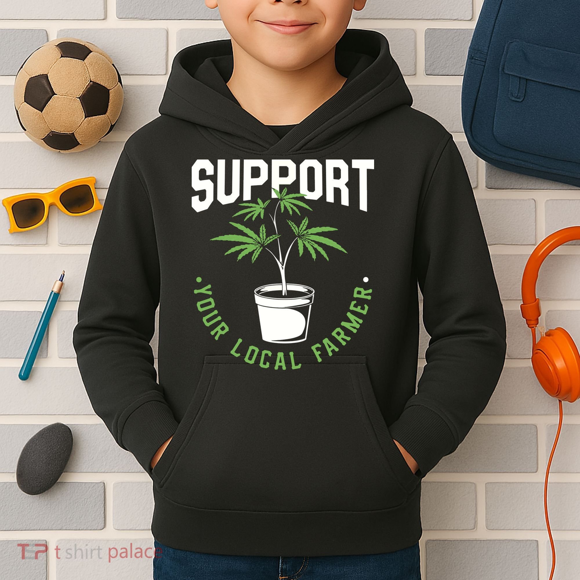 Funny Weed Gift Support Your Local Farmer Local Grower Kids Hoodie