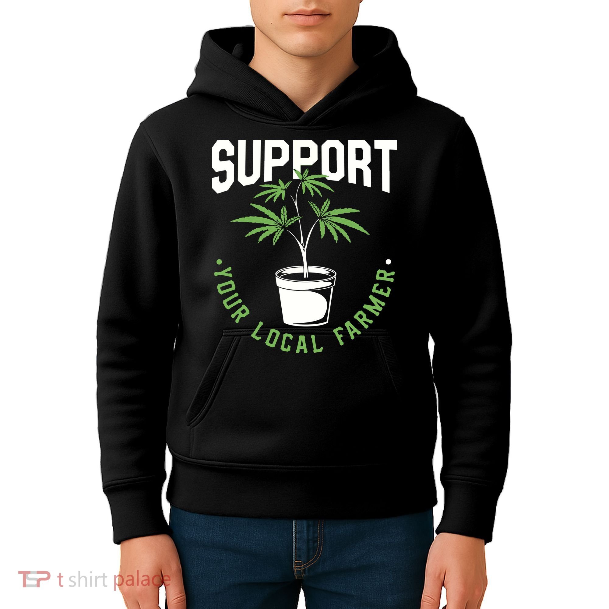 Funny Weed Gift Support Your Local Farmer Local Grower Kids Hoodie