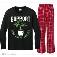 Funny Weed Gift Support Your Local Farmer Local Grower Kids Long Sleeve Plaid Pajama Set thumb 0