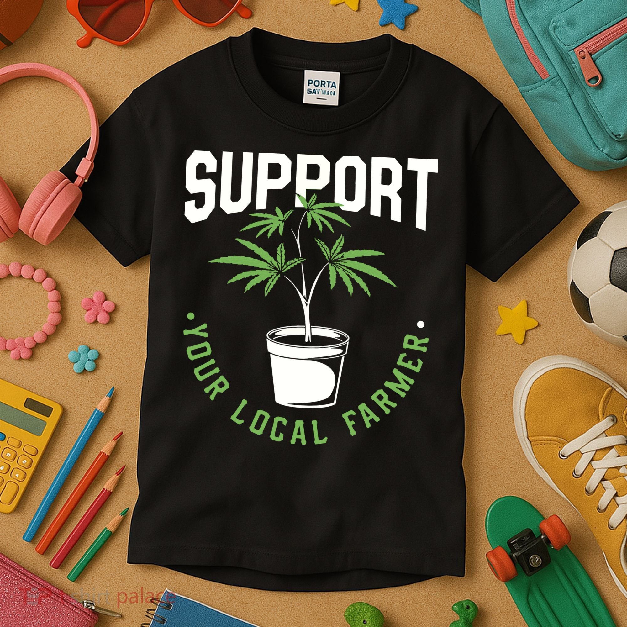 Funny Weed Gift Support Your Local Farmer Local Grower Kids T-Shirt