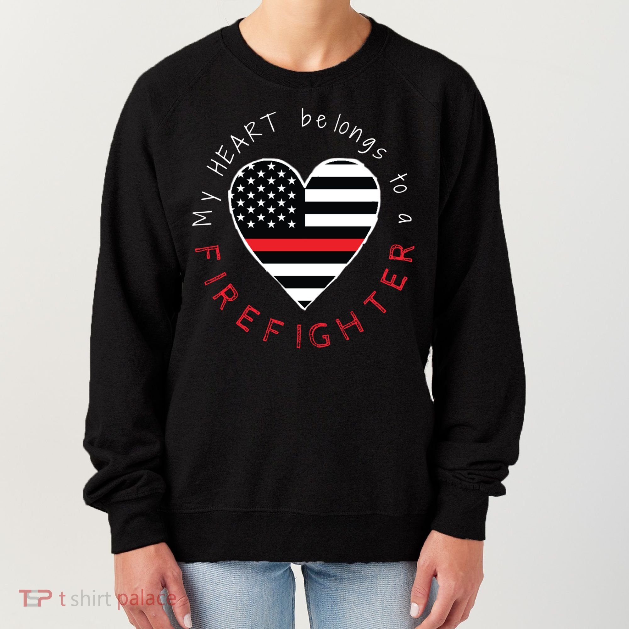 Firefighter Wife Girlfriend Thin Red Line Heart Flag Fire Gift Women's Sweatshirt