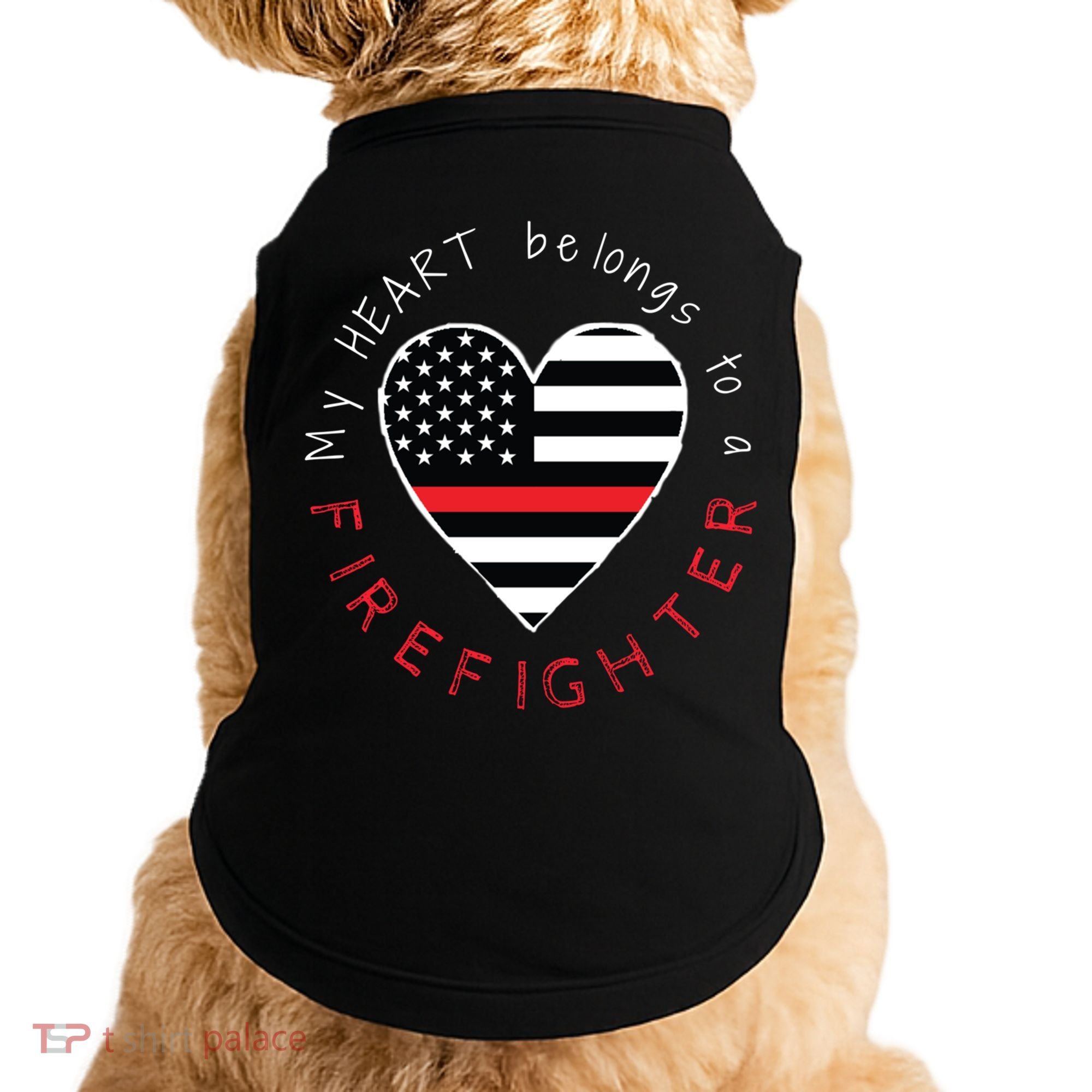 Firefighter Wife Girlfriend Thin Red Line Heart Flag Fire Gift Doggie Tank