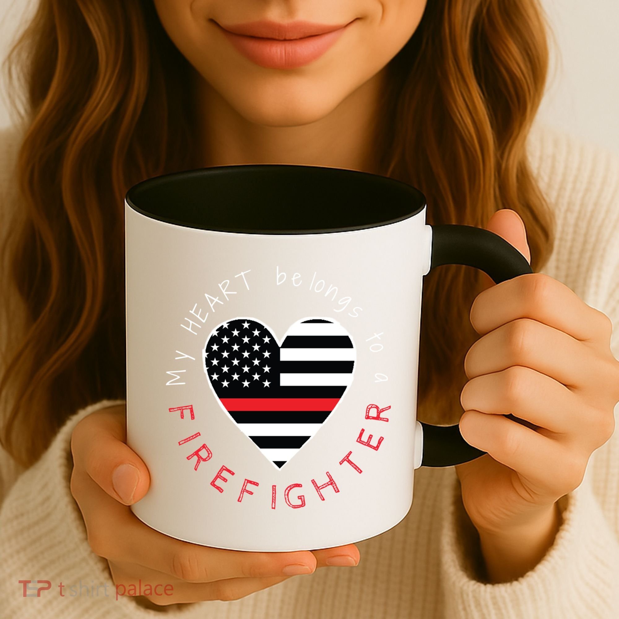 Firefighter Wife Girlfriend Thin Red Line Heart Flag Fire Gift Coffee Mug