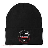 Firefighter Wife Girlfriend Thin Red Line Heart Flag Fire Gift Beanie thumb 0
