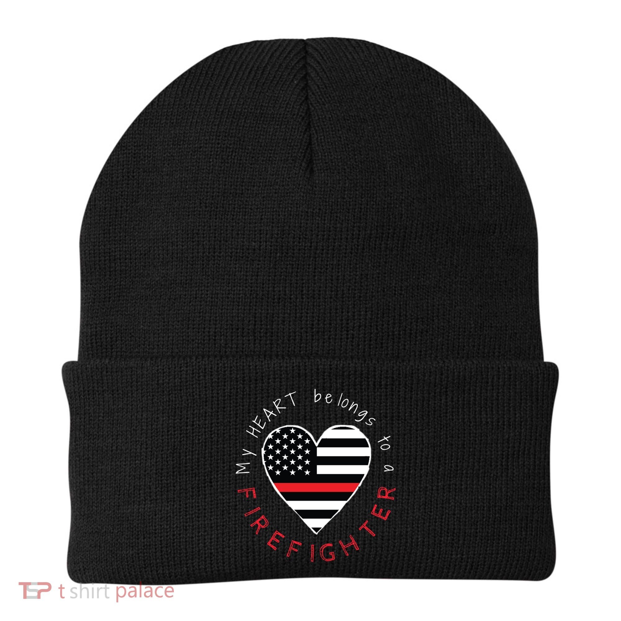 Firefighter Wife Girlfriend Thin Red Line Heart Flag Fire Gift Beanie