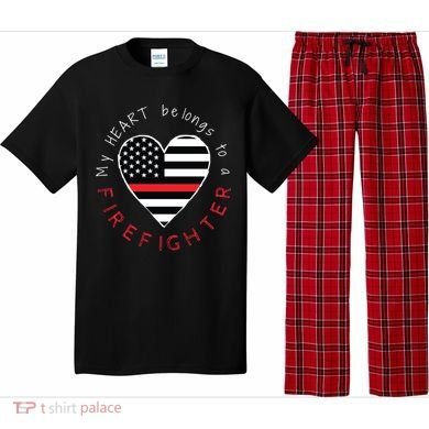 Firefighter Wife Girlfriend Thin Red Line Heart Flag Fire Gift Pajama Set
