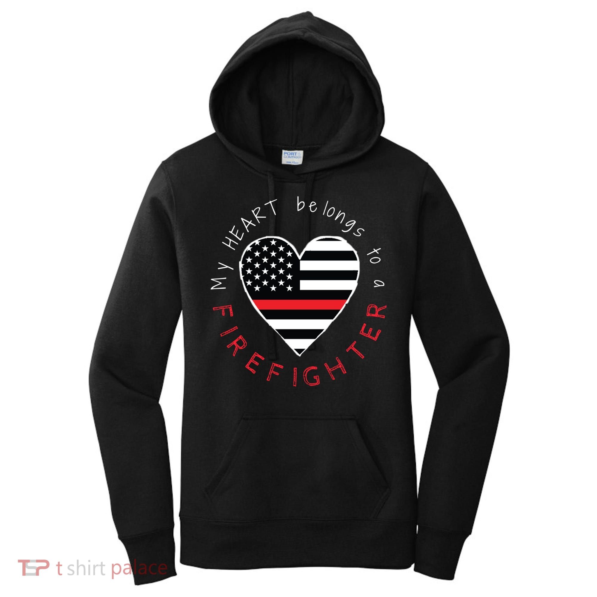 Firefighter Wife Girlfriend Thin Red Line Heart Flag Fire Gift Women's Hoodie