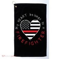 Firefighter Wife Girlfriend Thin Red Line Heart Flag Fire Gift Golf Towel thumb 0