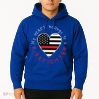 Firefighter Wife Girlfriend Thin Red Line Heart Flag Fire Gift Hoodie thumb 2
