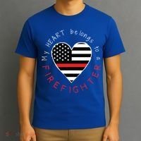 Firefighter Wife Girlfriend Thin Red Line Heart Flag Fire Gift T-Shirt thumb 3