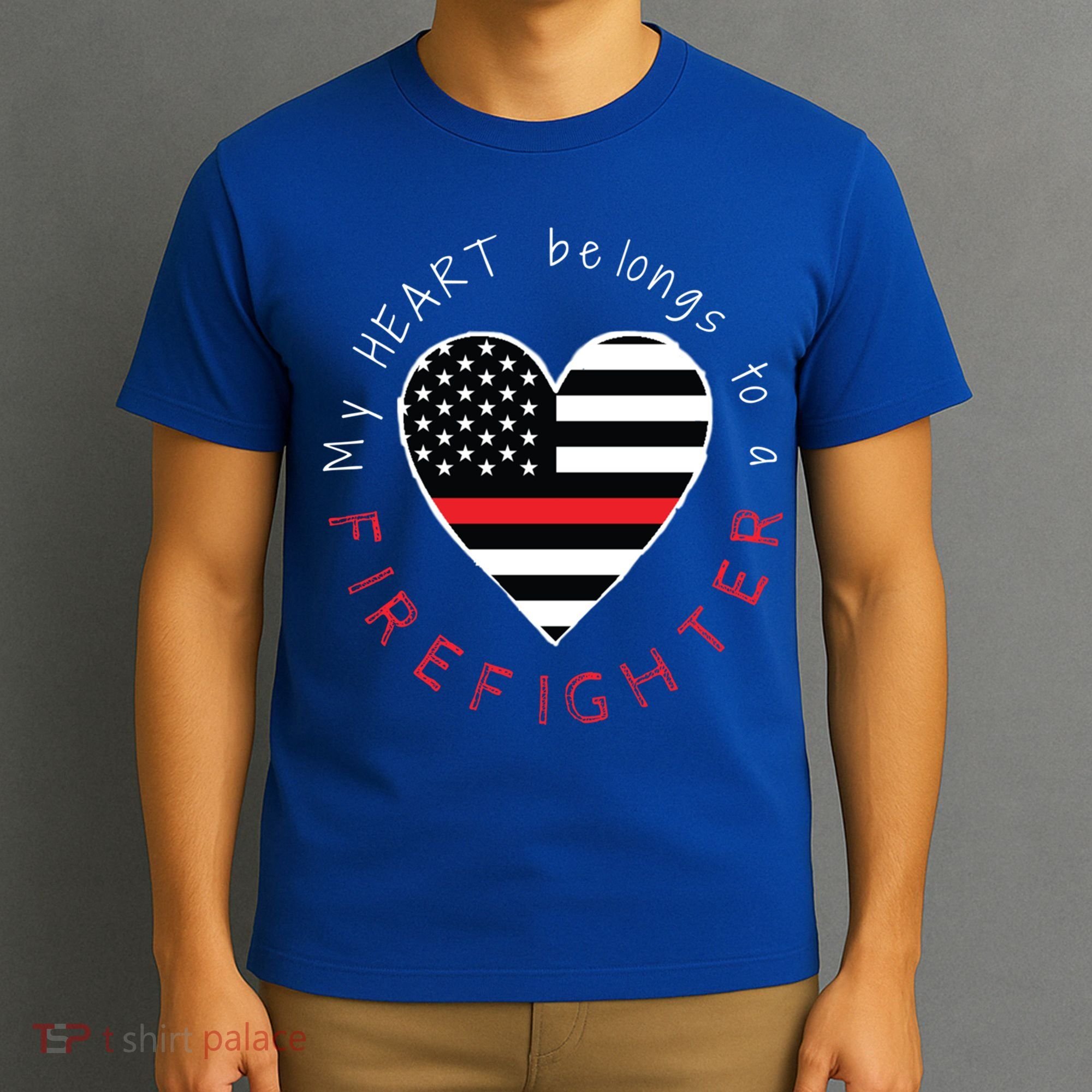 Firefighter Wife Girlfriend Thin Red Line Heart Flag Fire Gift T-Shirt