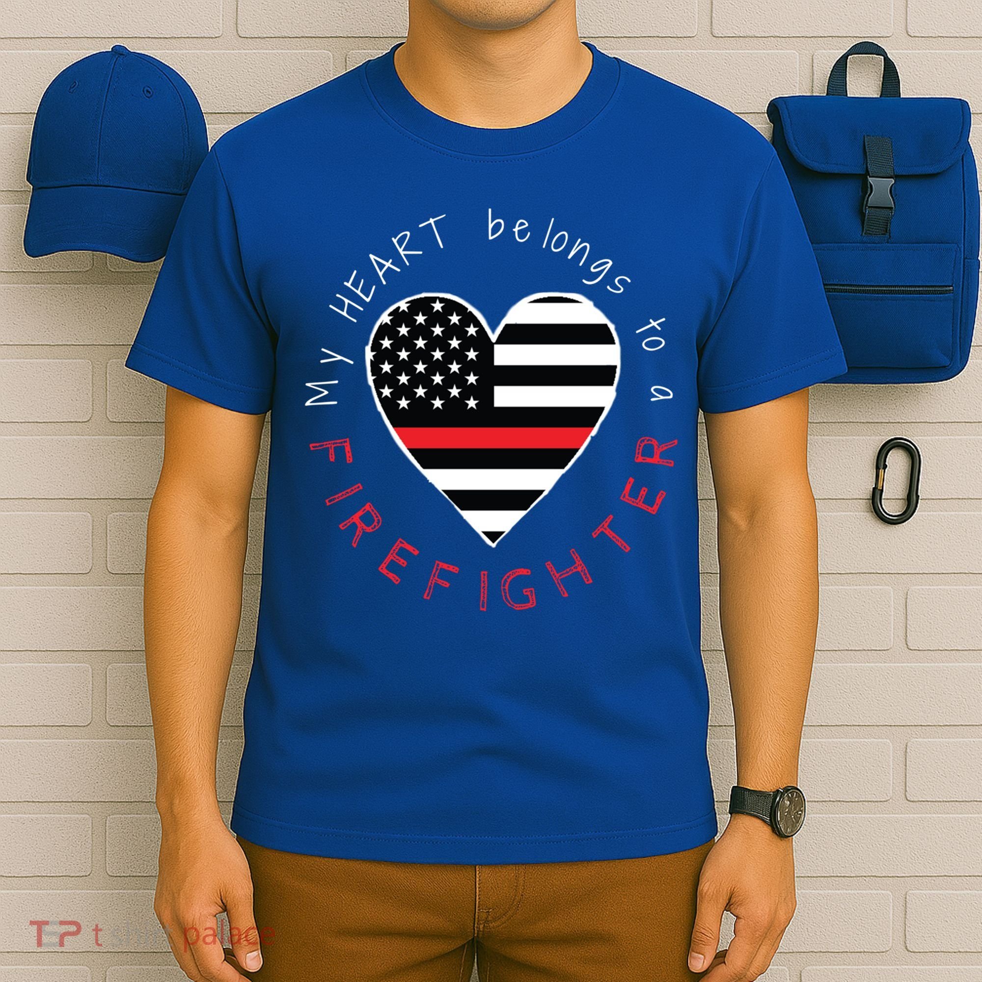Firefighter Wife Girlfriend Thin Red Line Heart Flag Fire Gift T-Shirt