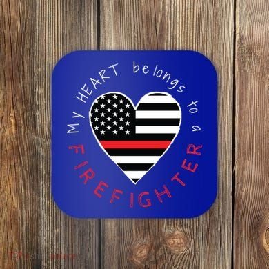 Firefighter Wife Girlfriend Thin Red Line Heart Flag Fire Gift Coaster