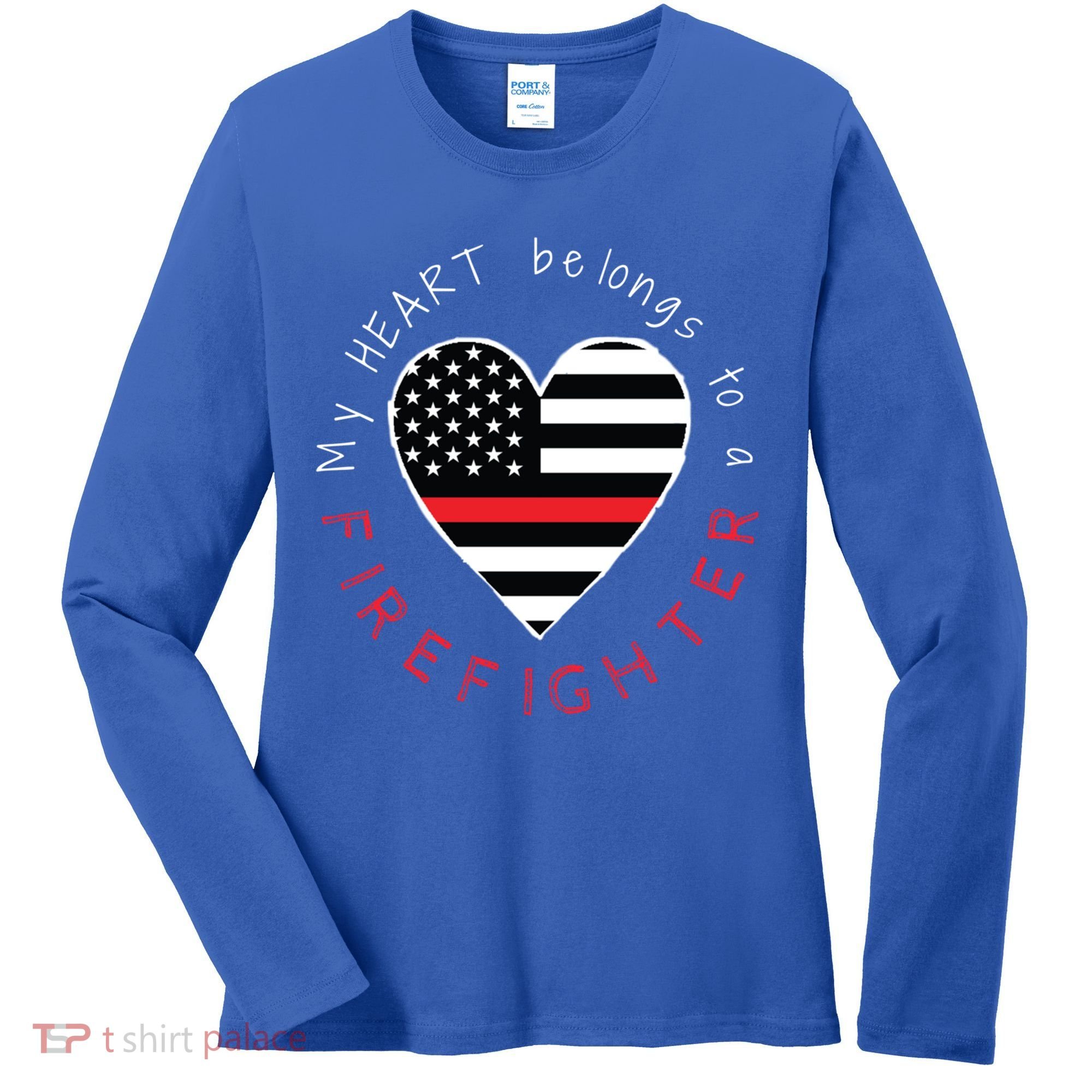 Firefighter Wife Girlfriend Thin Red Line Heart Flag Fire Gift Women's Long Sleeve Shirt