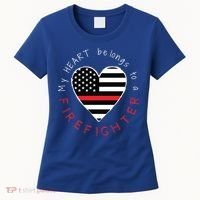 Firefighter Wife Girlfriend Thin Red Line Heart Flag Fire Gift Women's T-Shirt thumb 0