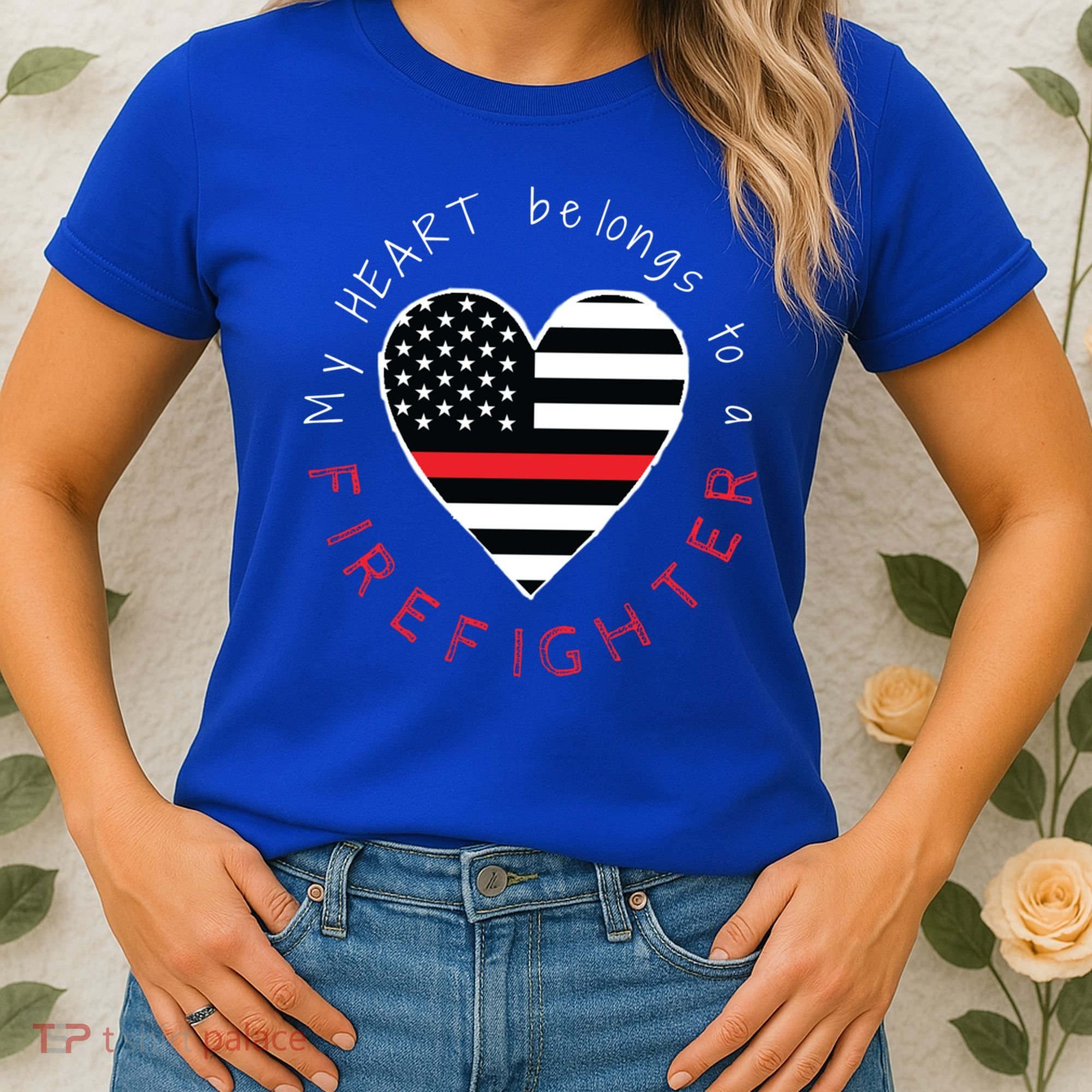 Firefighter Wife Girlfriend Thin Red Line Heart Flag Fire Gift Women's T-Shirt