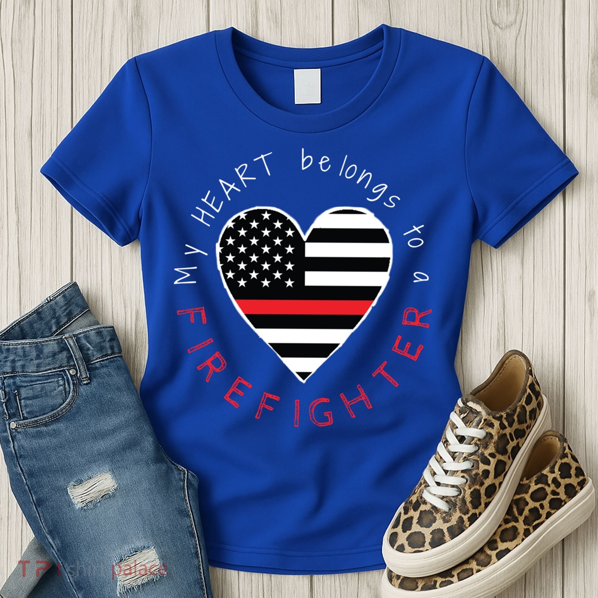 Firefighter Wife Girlfriend Thin Red Line Heart Flag Fire Gift Women's T-Shirt