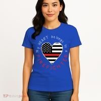 Firefighter Wife Girlfriend Thin Red Line Heart Flag Fire Gift Women's T-Shirt thumb 4