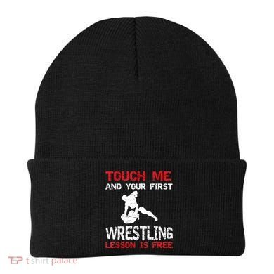 Funny Wrestling Gift First Lesson Is Free Wrestler Gift Beanie