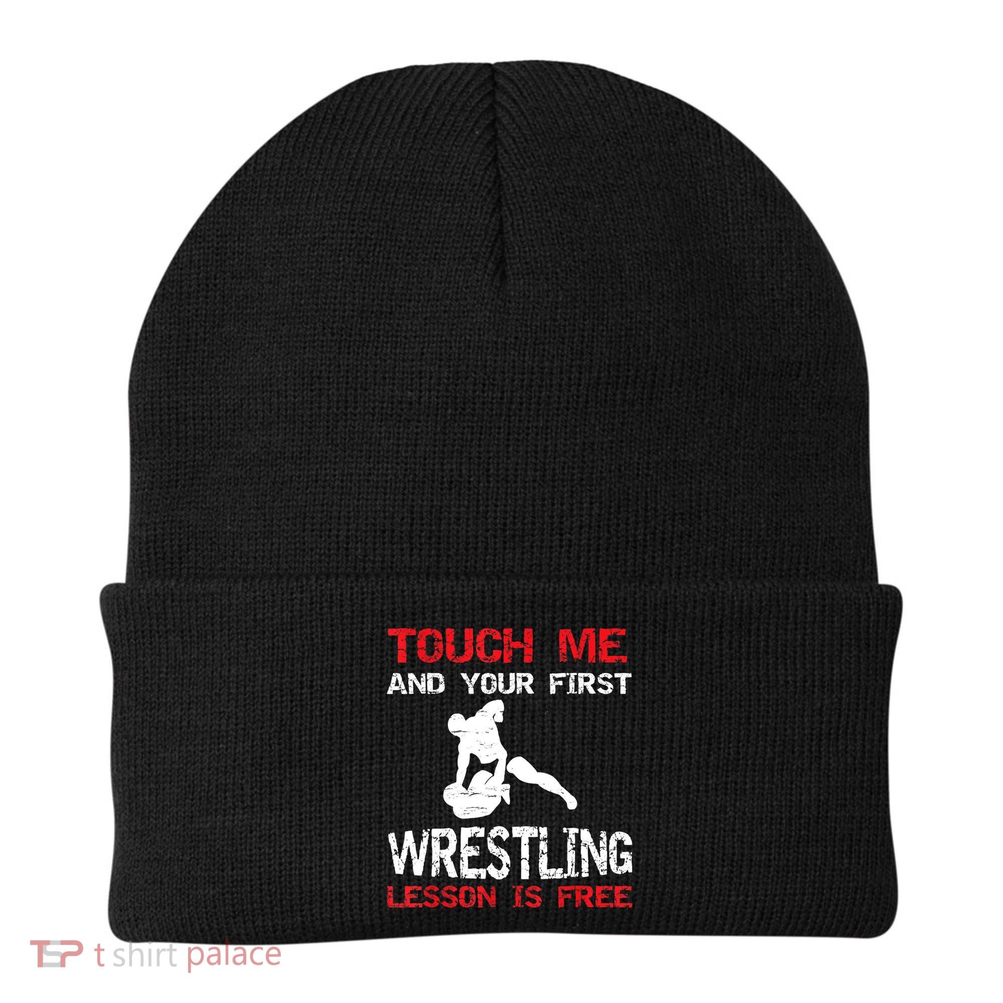 Funny Wrestling Gift First Lesson Is Free Wrestler Gift Beanie